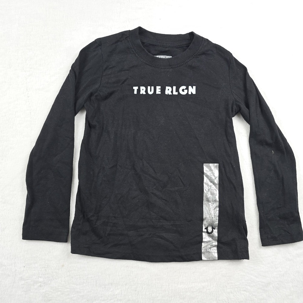True Religion‎ Boys Size 6 Long Sleeve Black Foil Graphic T-Shirt